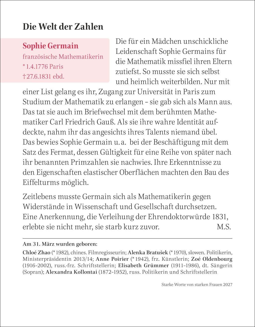 Beispielinhalt (Bild) Starke Worte von starken Frauen Tagesabreißkalender 2027