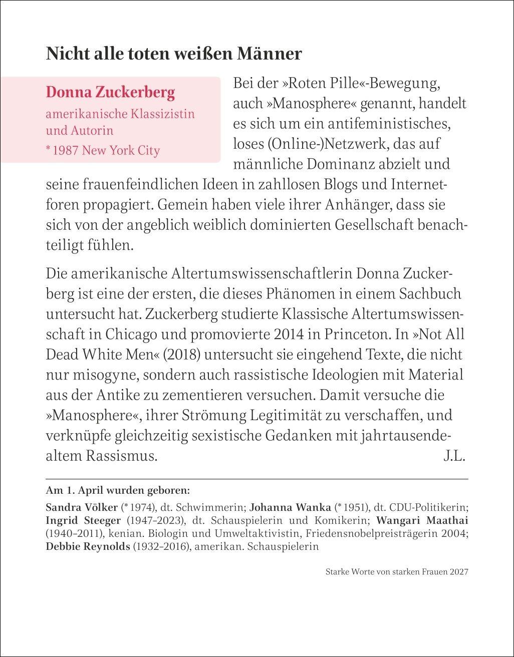 Beispielinhalt (Bild) Starke Worte von starken Frauen Tagesabreißkalender 2027