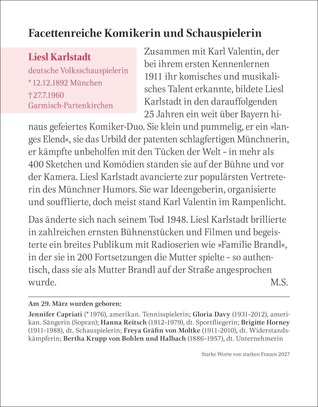 Beispielinhalt (Bild) Starke Worte von starken Frauen Tagesabreißkalender 2027