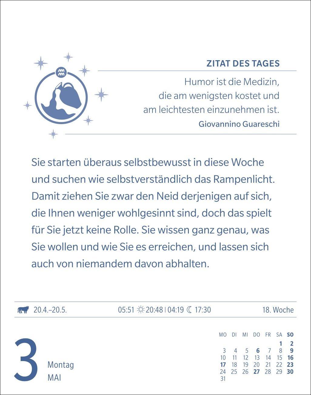 Beispielinhalt (Bild) Wassermann Sternzeichenkalender 2027 - Tagesabreißkalender - Ihr Horoskop für jeden Tag