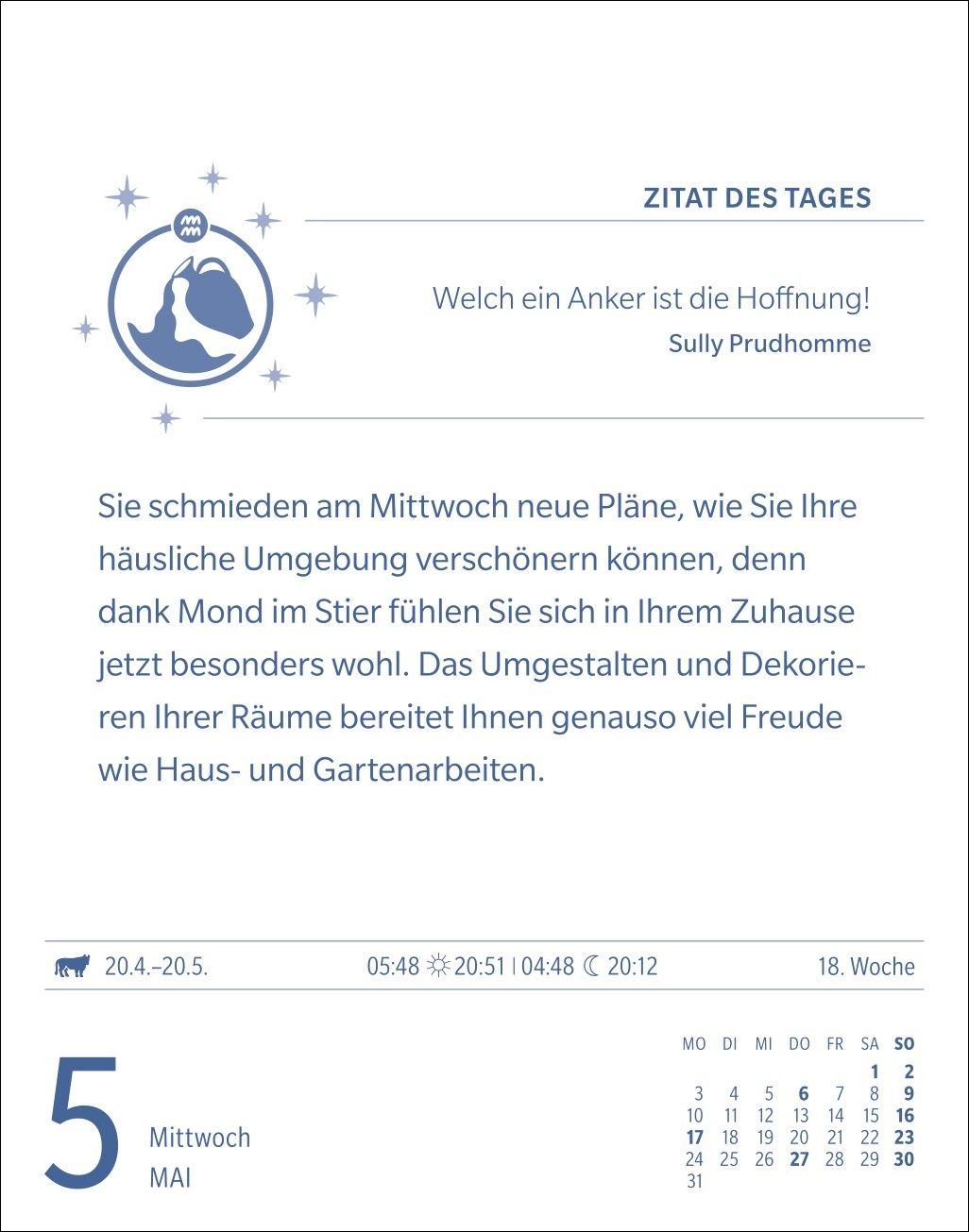 Beispielinhalt (Bild) Wassermann Sternzeichenkalender 2027 - Tagesabreißkalender - Ihr Horoskop für jeden Tag