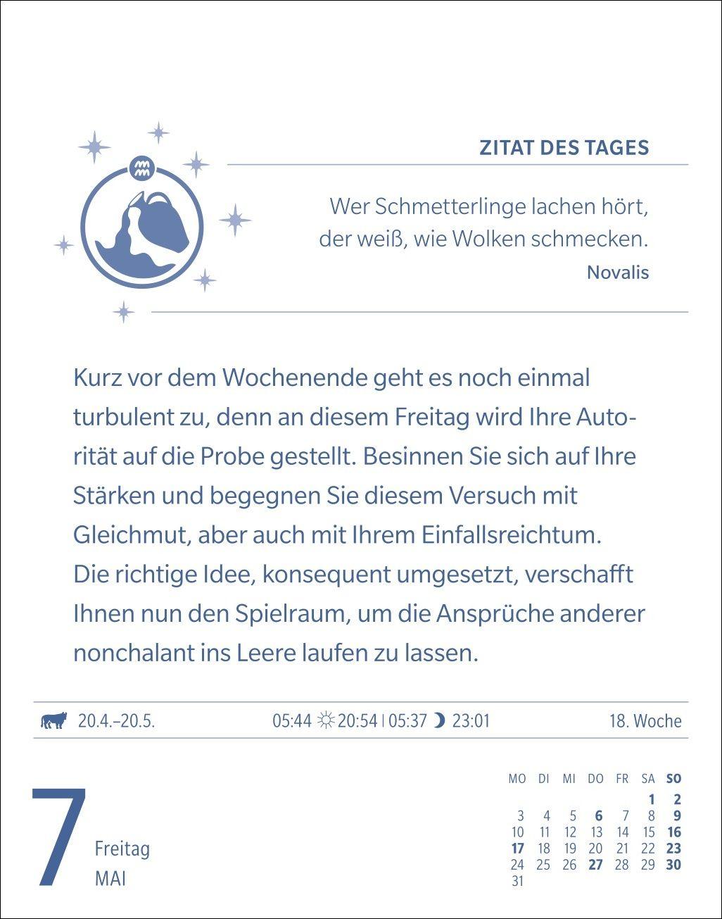 Beispielinhalt (Bild) Wassermann Sternzeichenkalender 2027 - Tagesabreißkalender - Ihr Horoskop für jeden Tag