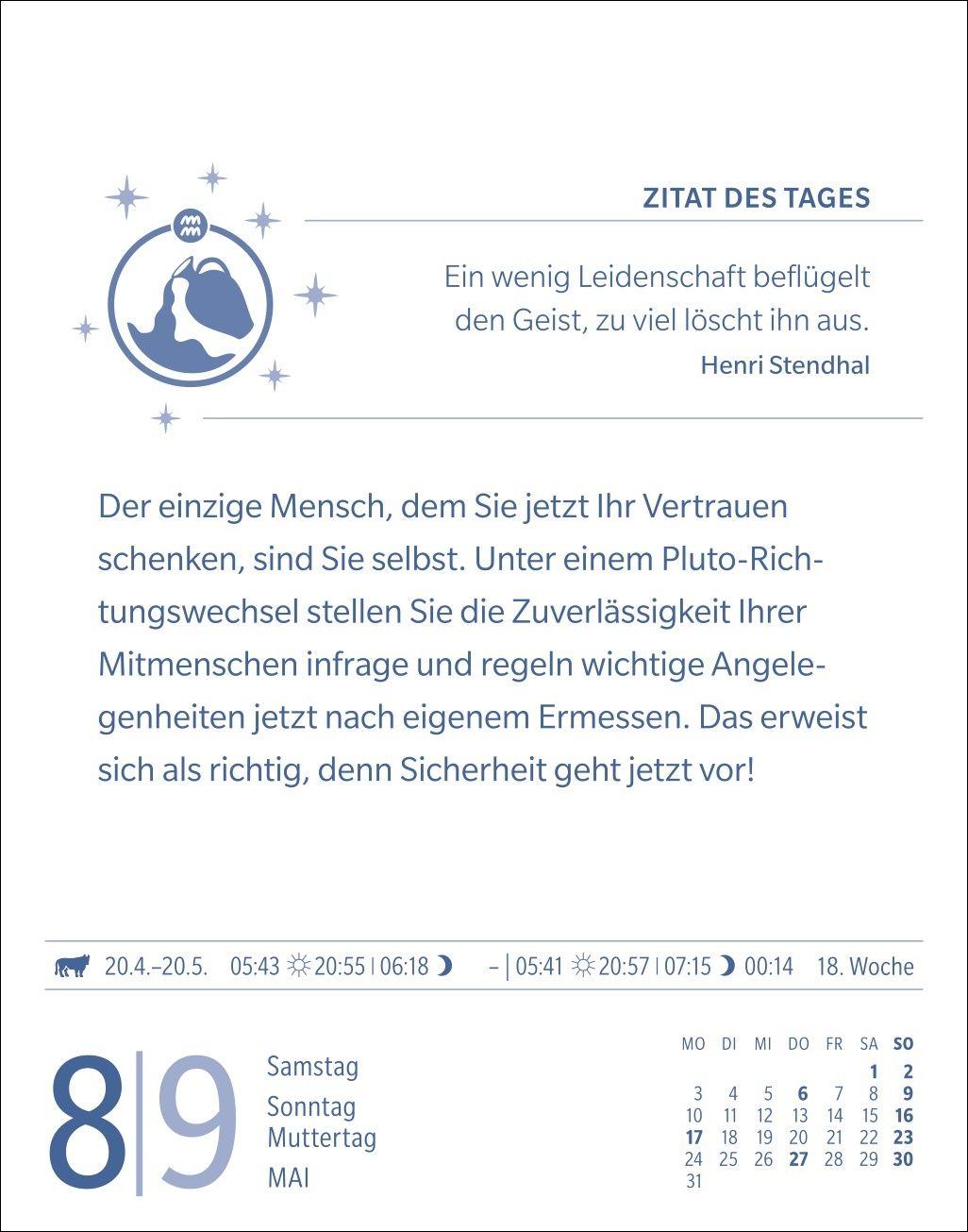 Beispielinhalt (Bild) Wassermann Sternzeichenkalender 2027 - Tagesabreißkalender - Ihr Horoskop für jeden Tag