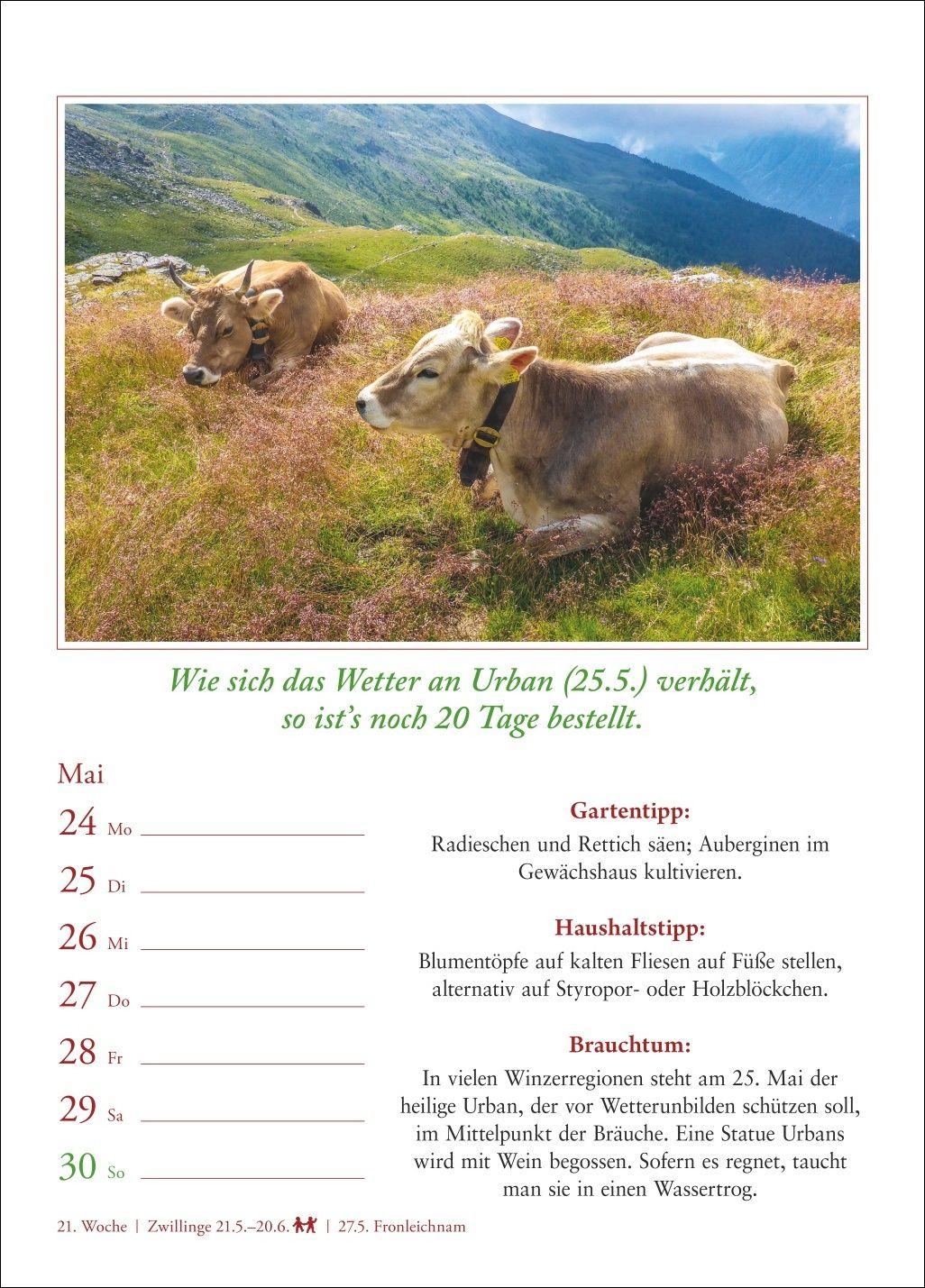 Beispielinhalt (Bild) Bauernweisheiten Wochenkalender 2027 - Bauernregeln, Brauchtum, Gartentipps, Haushaltstipps