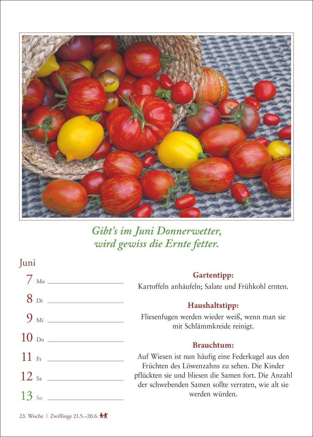 Beispielinhalt (Bild) Bauernweisheiten Wochenkalender 2027 - Bauernregeln, Brauchtum, Gartentipps, Haushaltstipps