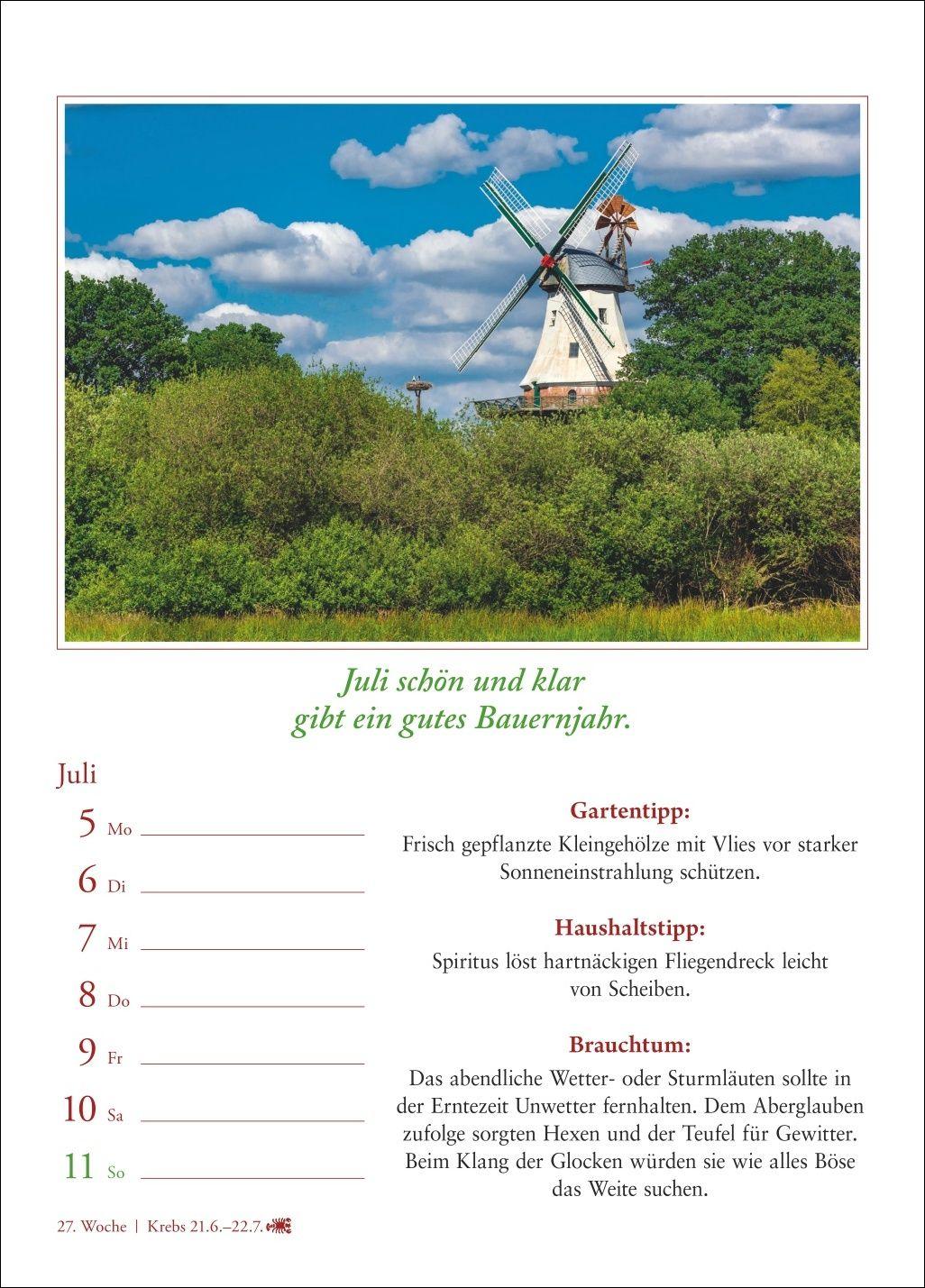Beispielinhalt (Bild) Bauernweisheiten Wochenkalender 2027 - Bauernregeln, Brauchtum, Gartentipps, Haushaltstipps