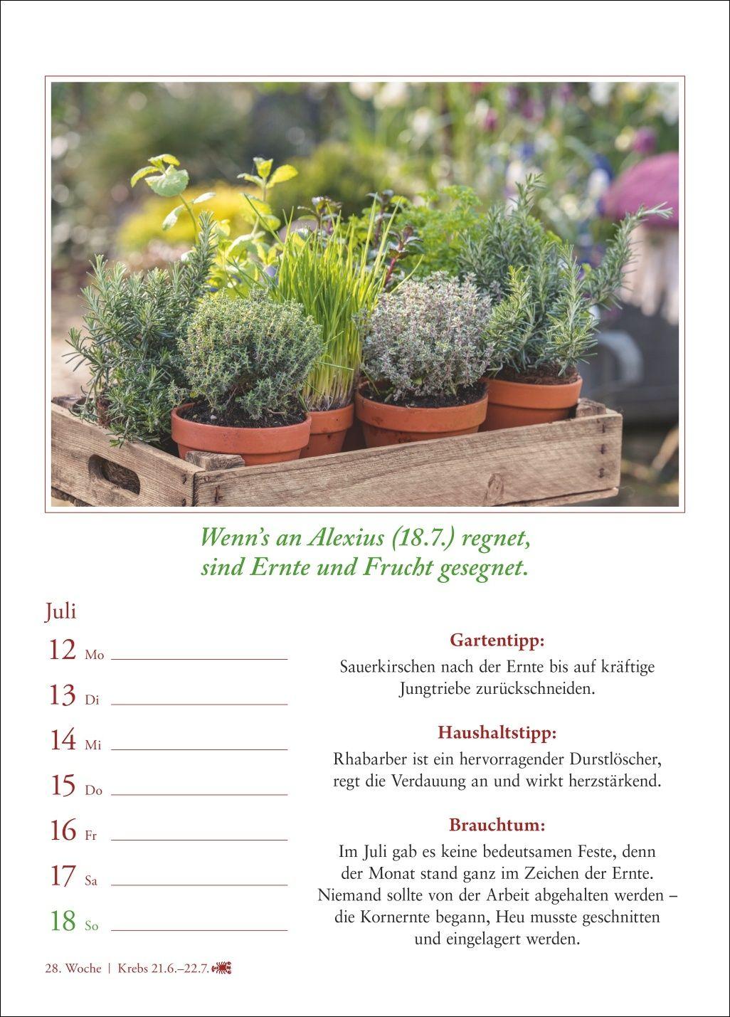 Beispielinhalt (Bild) Bauernweisheiten Wochenkalender 2027 - Bauernregeln, Brauchtum, Gartentipps, Haushaltstipps