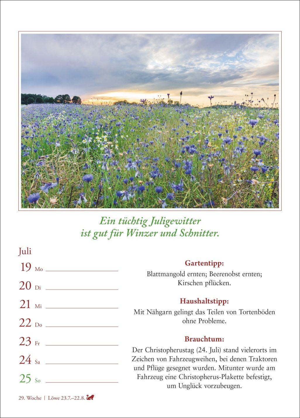 Beispielinhalt (Bild) Bauernweisheiten Wochenkalender 2027 - Bauernregeln, Brauchtum, Gartentipps, Haushaltstipps