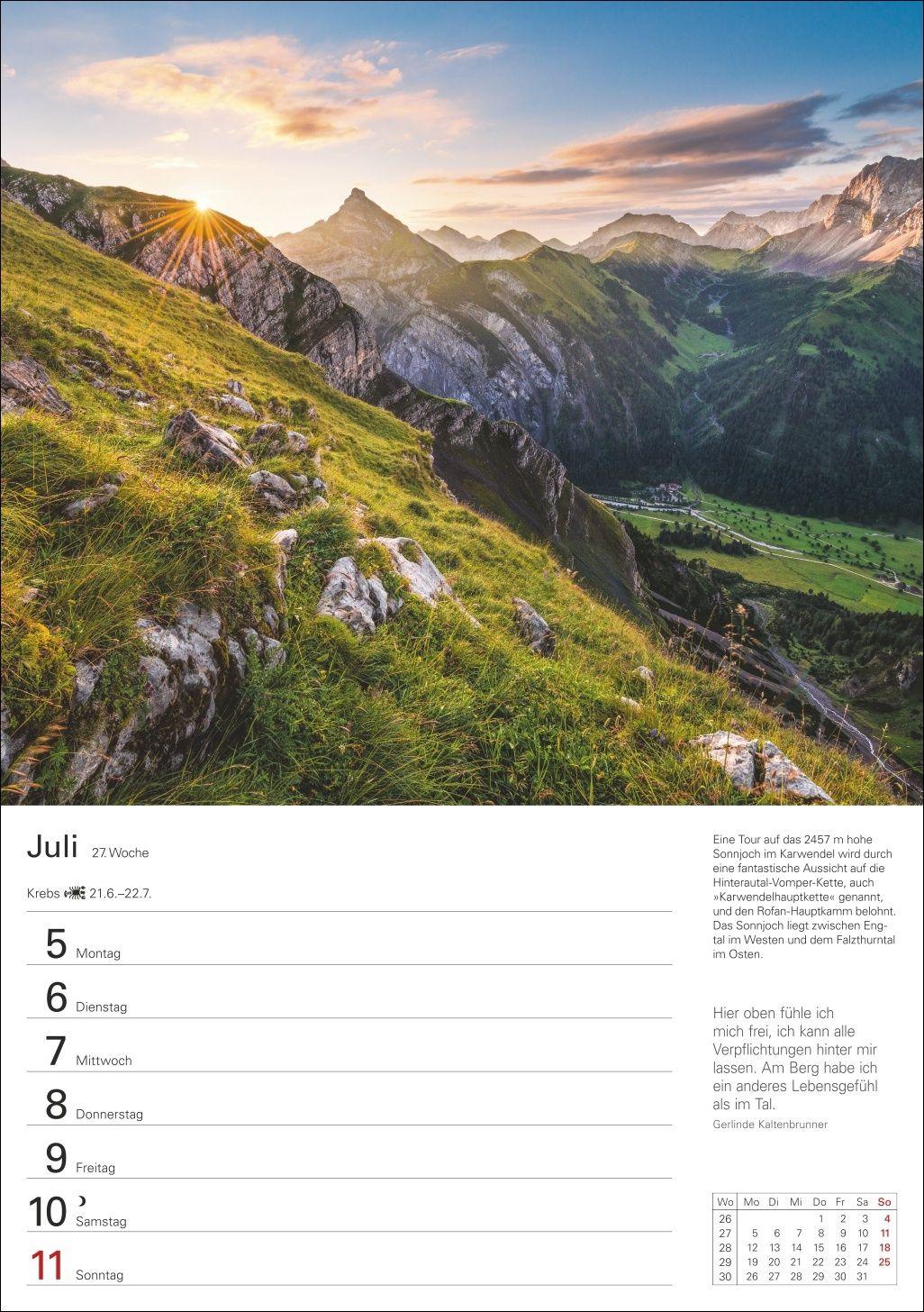 Beispielinhalt (Bild) Berge Wochenplaner 2027 - 53 faszinierende Fotografien