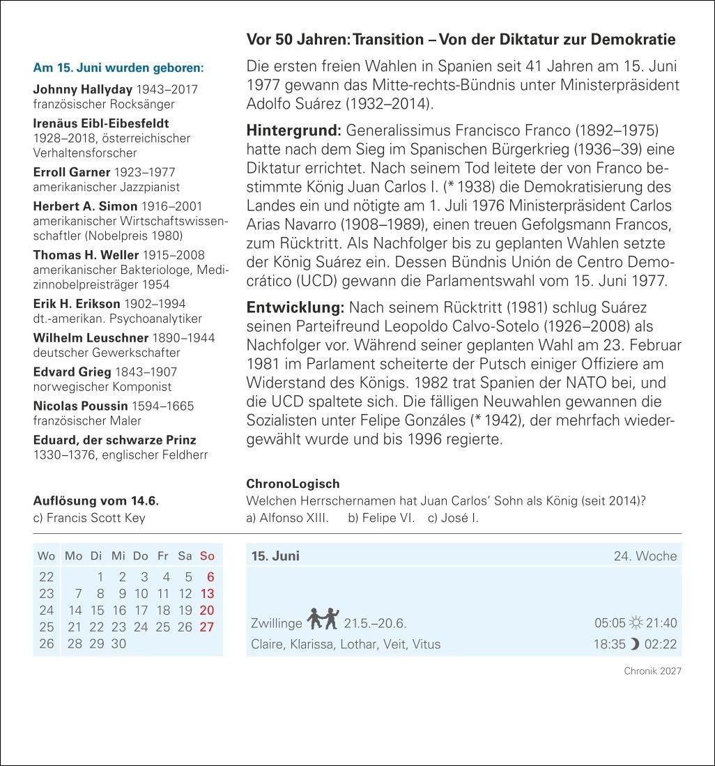 Beispielinhalt (Bild) Chronik Tagesabreißkalender 2027 - Kulturkalender - Personen, Ereignisse, Schauplätze