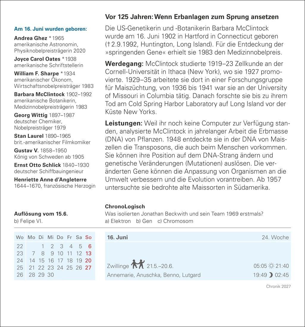 Beispielinhalt (Bild) Chronik Tagesabreißkalender 2027 - Kulturkalender - Personen, Ereignisse, Schauplätze