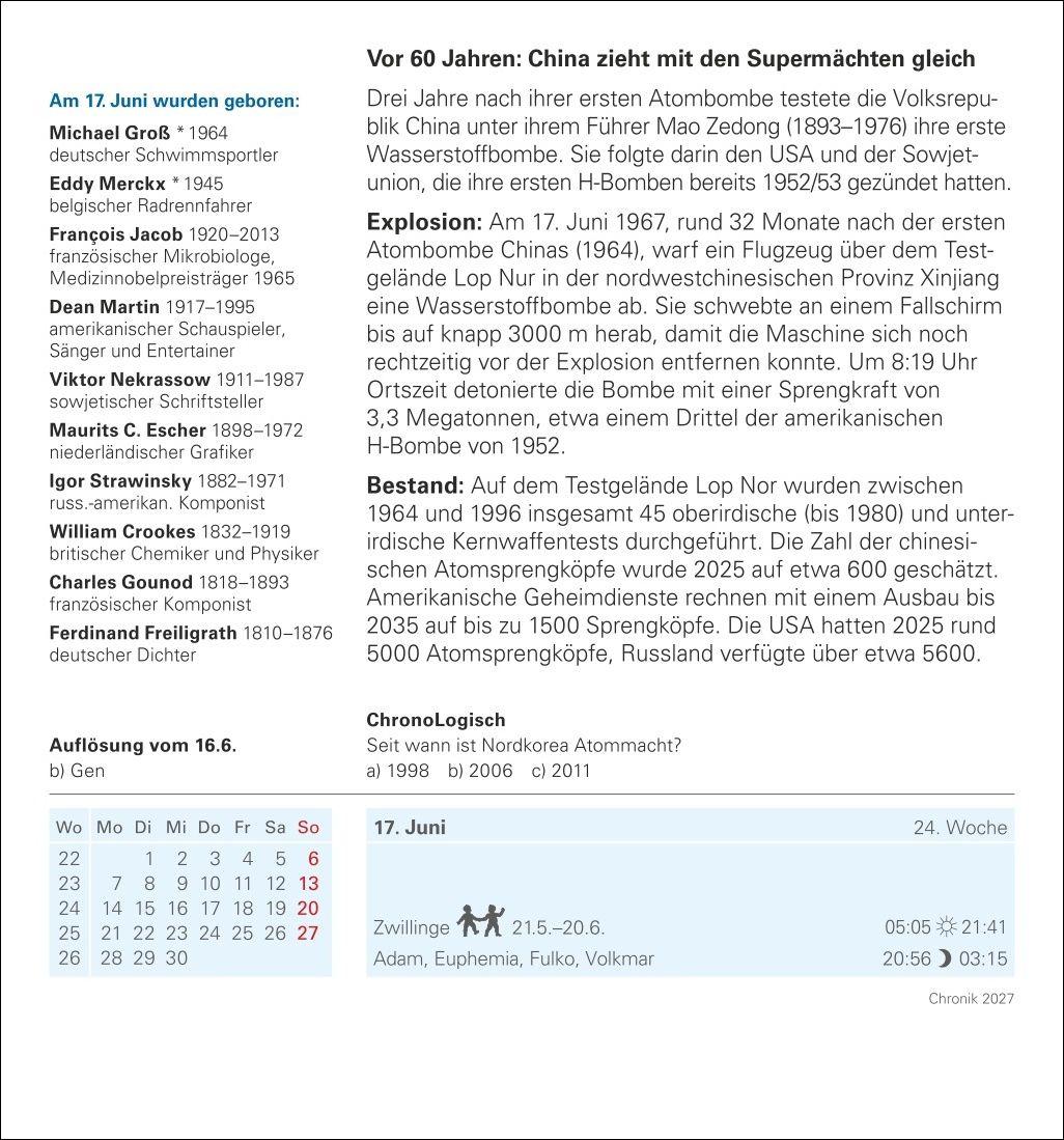 Beispielinhalt (Bild) Chronik Tagesabreißkalender 2027 - Kulturkalender - Personen, Ereignisse, Schauplätze