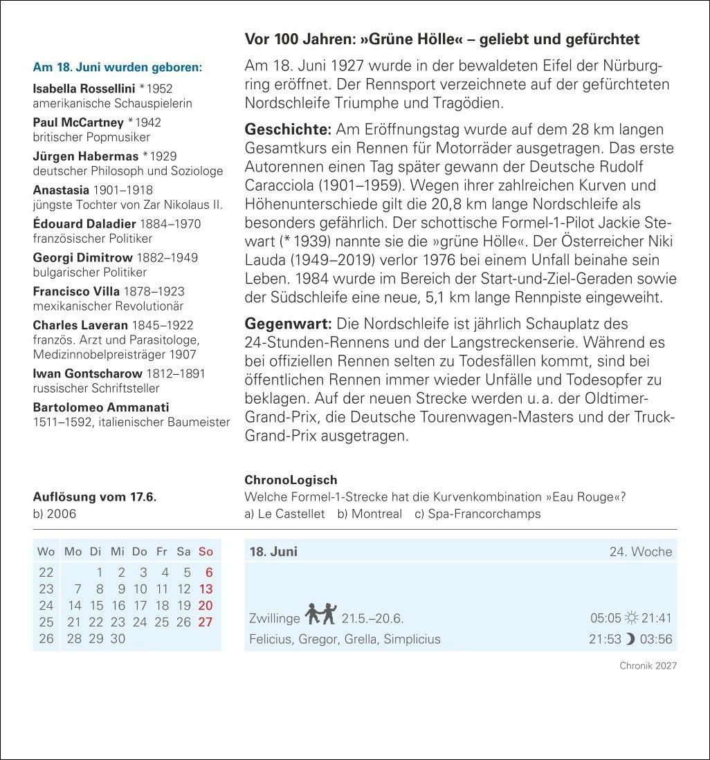 Beispielinhalt (Bild) Chronik Tagesabreißkalender 2027 - Kulturkalender - Personen, Ereignisse, Schauplätze