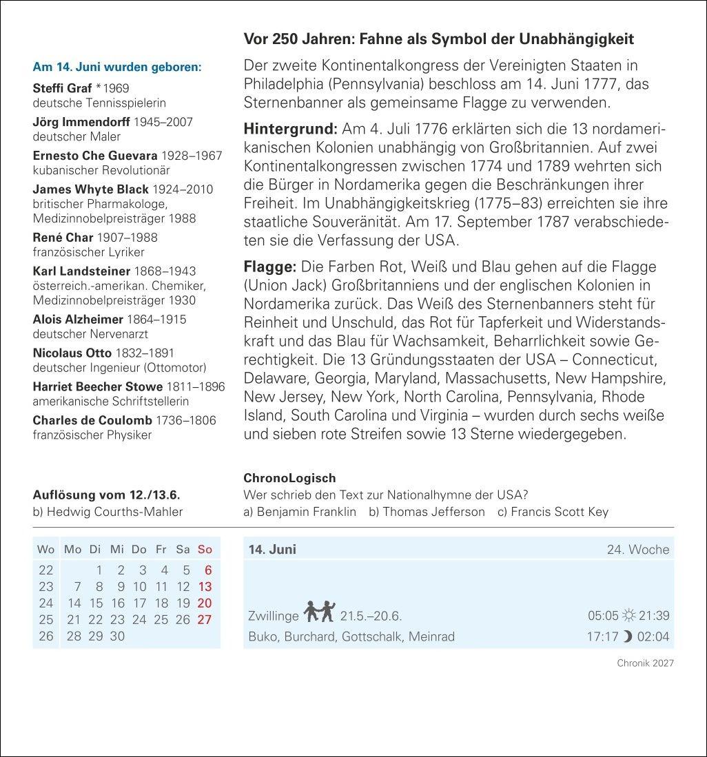 Beispielinhalt (Bild) Chronik Tagesabreißkalender 2027 - Kulturkalender - Personen, Ereignisse, Schauplätze