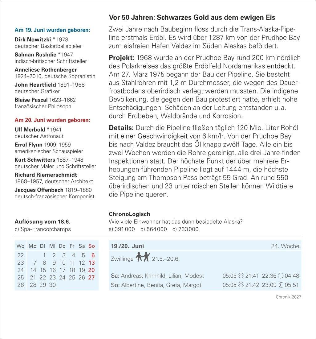 Beispielinhalt (Bild) Chronik Tagesabreißkalender 2027 - Kulturkalender - Personen, Ereignisse, Schauplätze