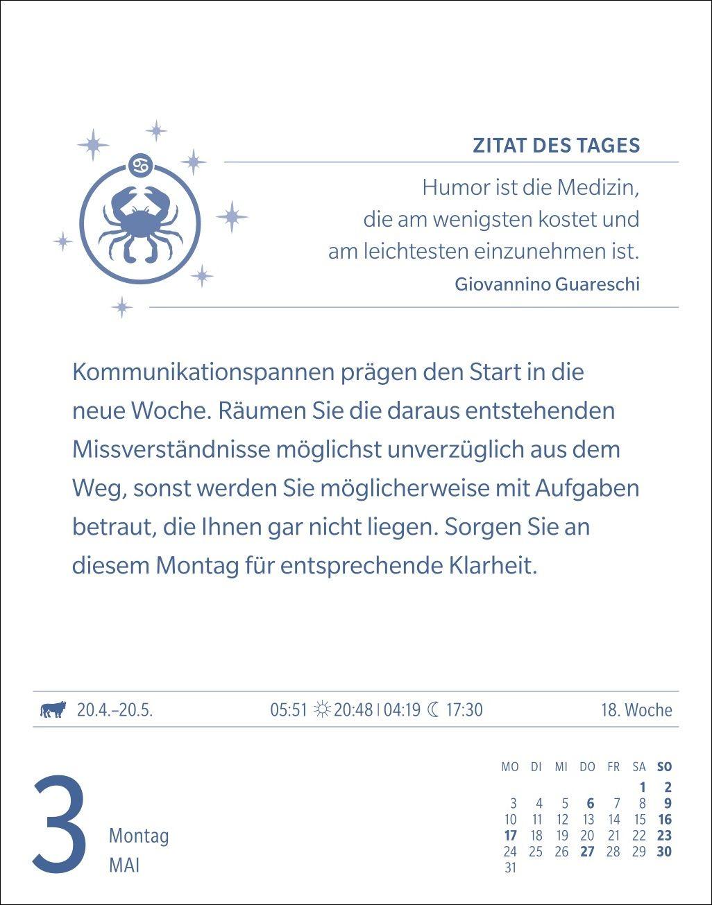 Beispielinhalt (Bild) Krebs Sternzeichenkalender 2027 - Tagesabreißkalender - Ihr Horoskop für jeden Tag