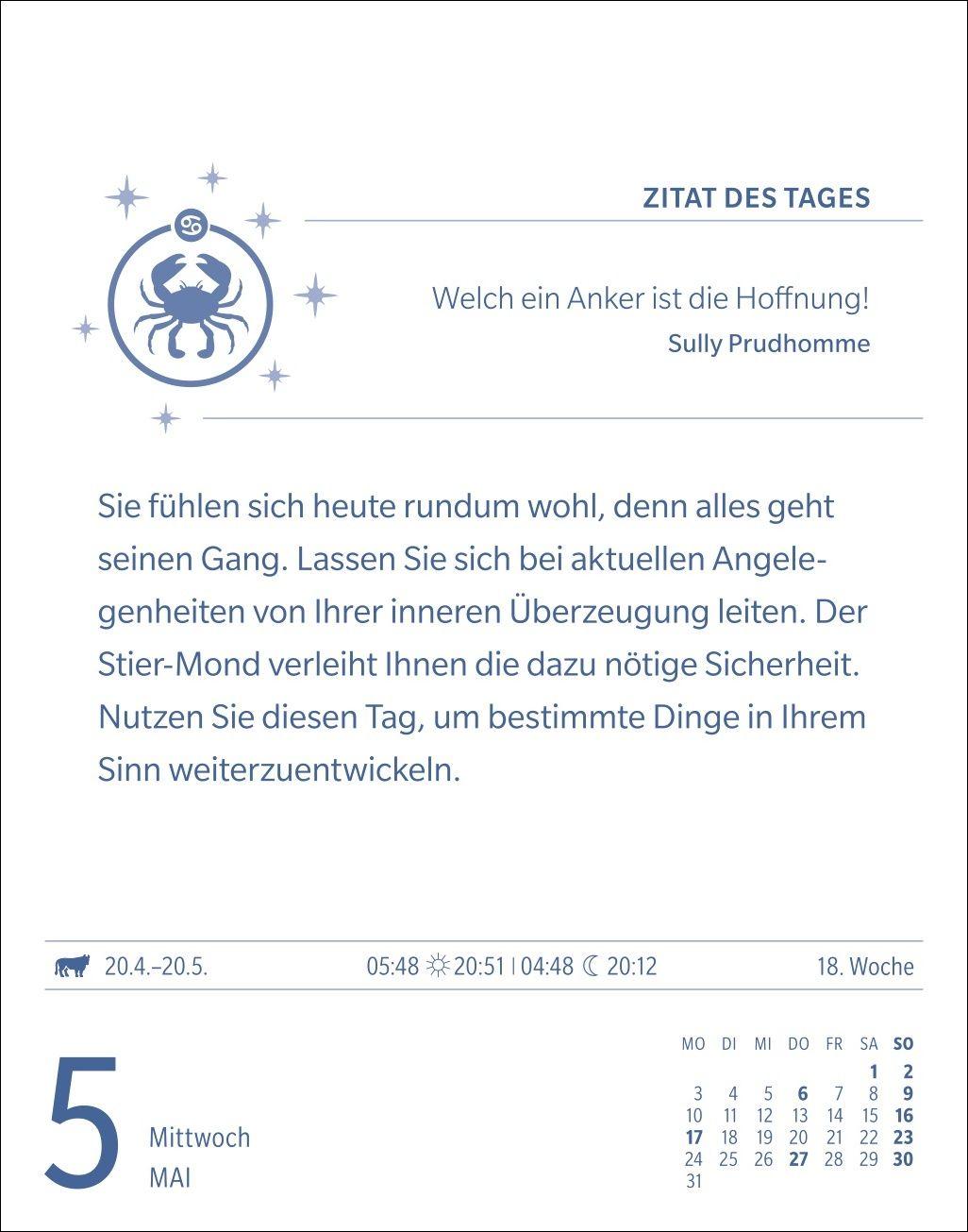 Beispielinhalt (Bild) Krebs Sternzeichenkalender 2027 - Tagesabreißkalender - Ihr Horoskop für jeden Tag