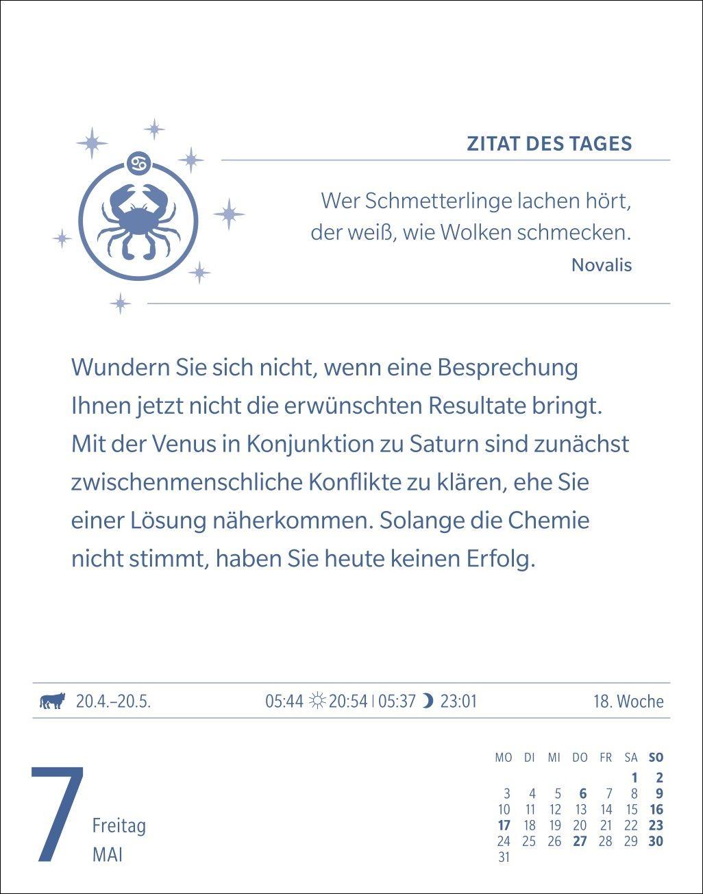 Beispielinhalt (Bild) Krebs Sternzeichenkalender 2027 - Tagesabreißkalender - Ihr Horoskop für jeden Tag