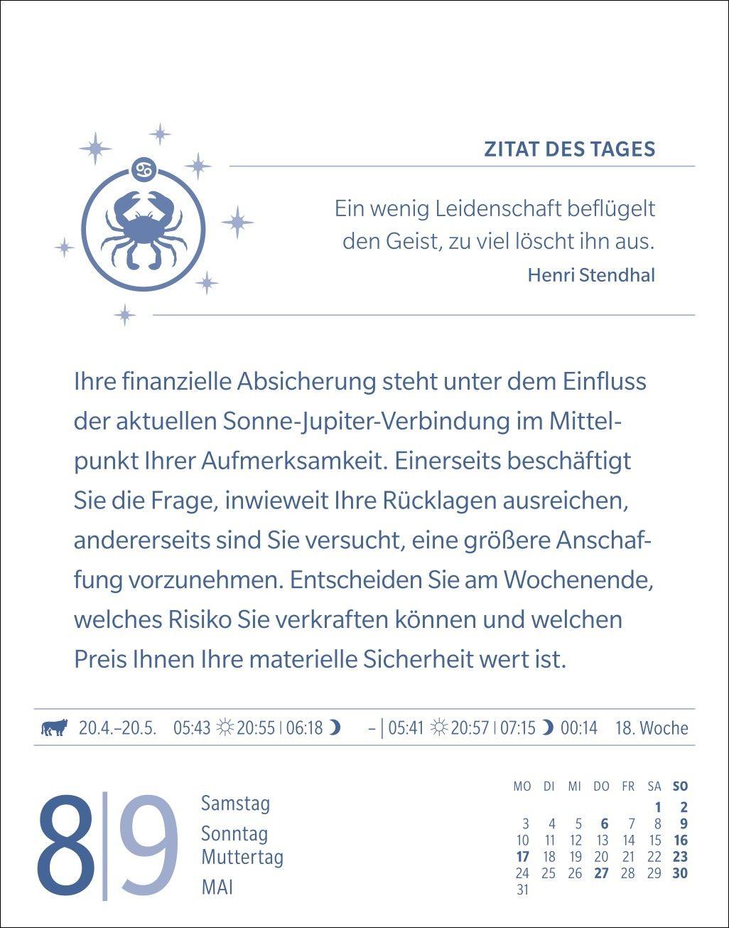 Beispielinhalt (Bild) Krebs Sternzeichenkalender 2027 - Tagesabreißkalender - Ihr Horoskop für jeden Tag
