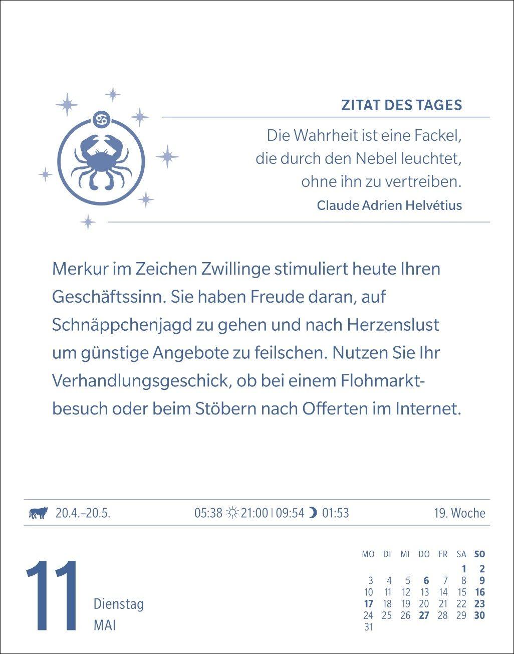 Beispielinhalt (Bild) Krebs Sternzeichenkalender 2027 - Tagesabreißkalender - Ihr Horoskop für jeden Tag