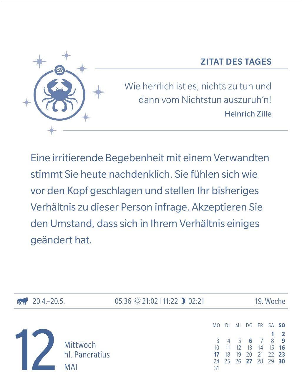 Beispielinhalt (Bild) Krebs Sternzeichenkalender 2027 - Tagesabreißkalender - Ihr Horoskop für jeden Tag