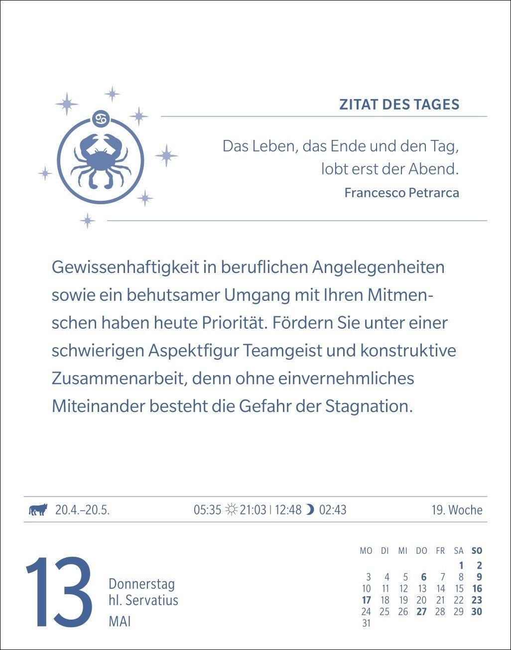 Beispielinhalt (Bild) Krebs Sternzeichenkalender 2027 - Tagesabreißkalender - Ihr Horoskop für jeden Tag