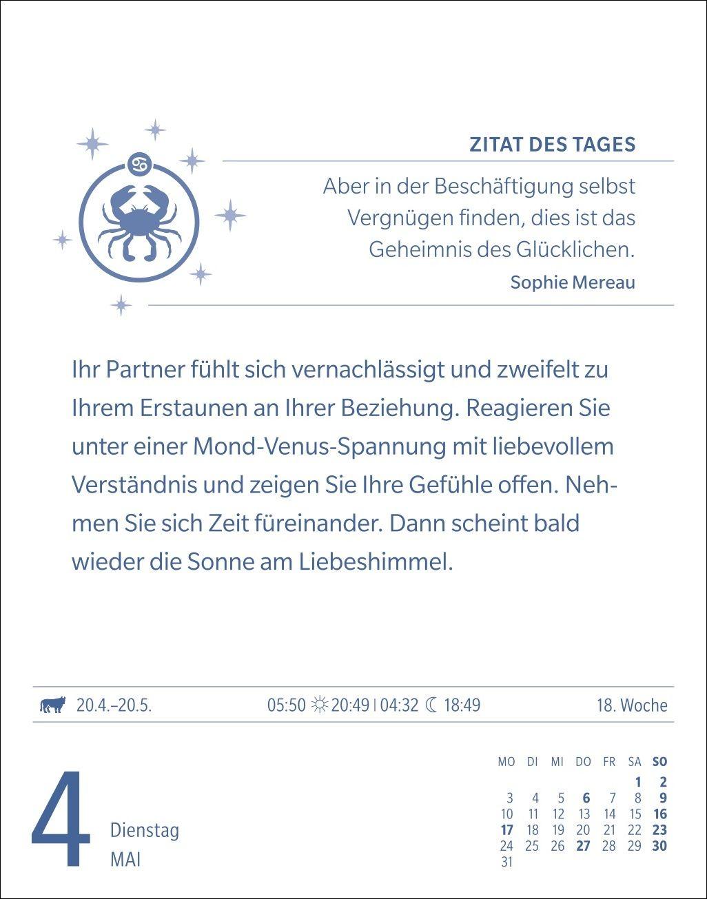 Beispielinhalt (Bild) Krebs Sternzeichenkalender 2027 - Tagesabreißkalender - Ihr Horoskop für jeden Tag