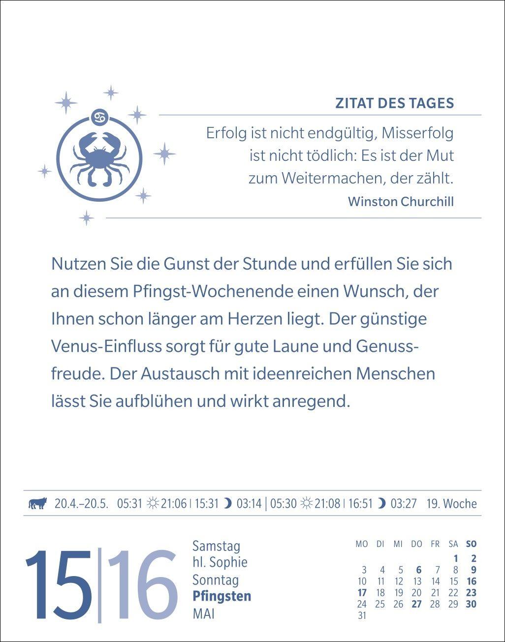 Beispielinhalt (Bild) Krebs Sternzeichenkalender 2027 - Tagesabreißkalender - Ihr Horoskop für jeden Tag