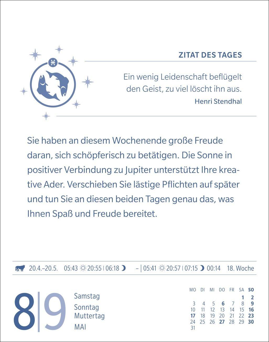 Beispielinhalt (Bild) Fische Sternzeichenkalender 2027 - Tagesabreißkalender - Ihr Horoskop für jeden Tag