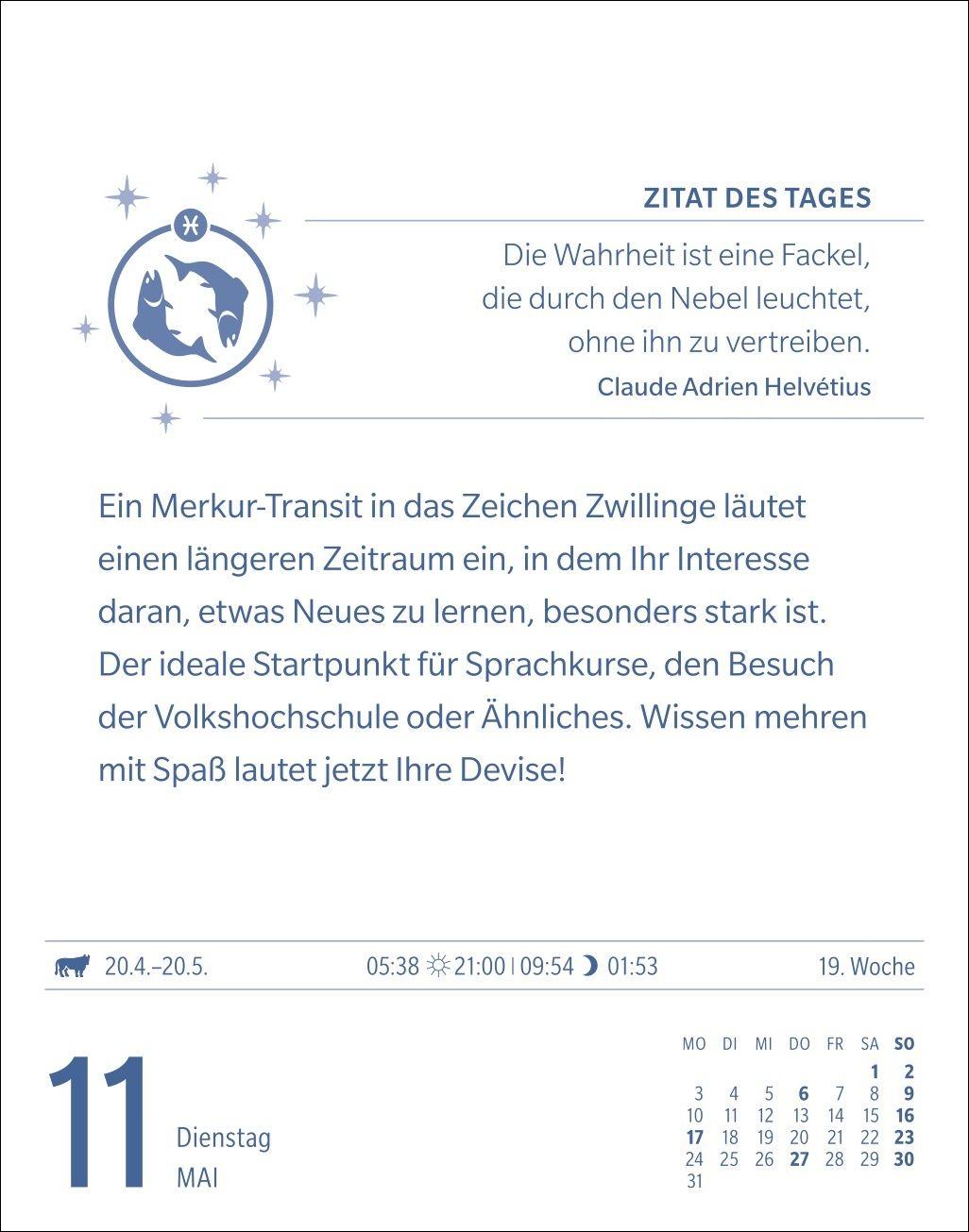 Beispielinhalt (Bild) Fische Sternzeichenkalender 2027 - Tagesabreißkalender - Ihr Horoskop für jeden Tag