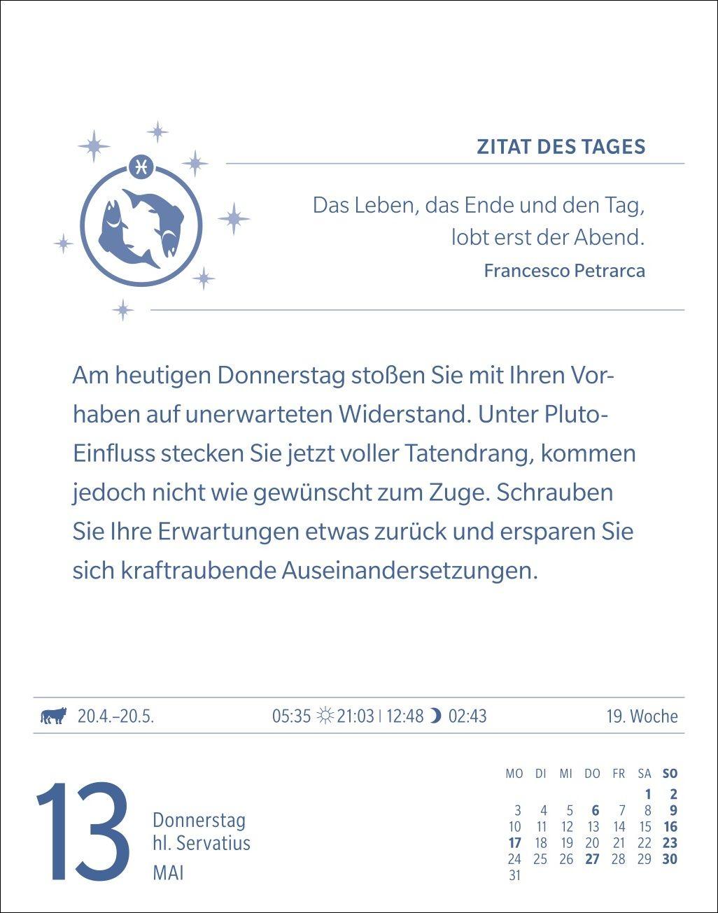 Beispielinhalt (Bild) Fische Sternzeichenkalender 2027 - Tagesabreißkalender - Ihr Horoskop für jeden Tag