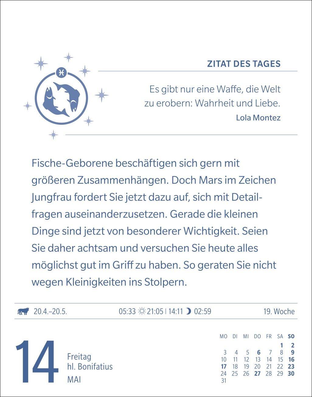 Beispielinhalt (Bild) Fische Sternzeichenkalender 2027 - Tagesabreißkalender - Ihr Horoskop für jeden Tag