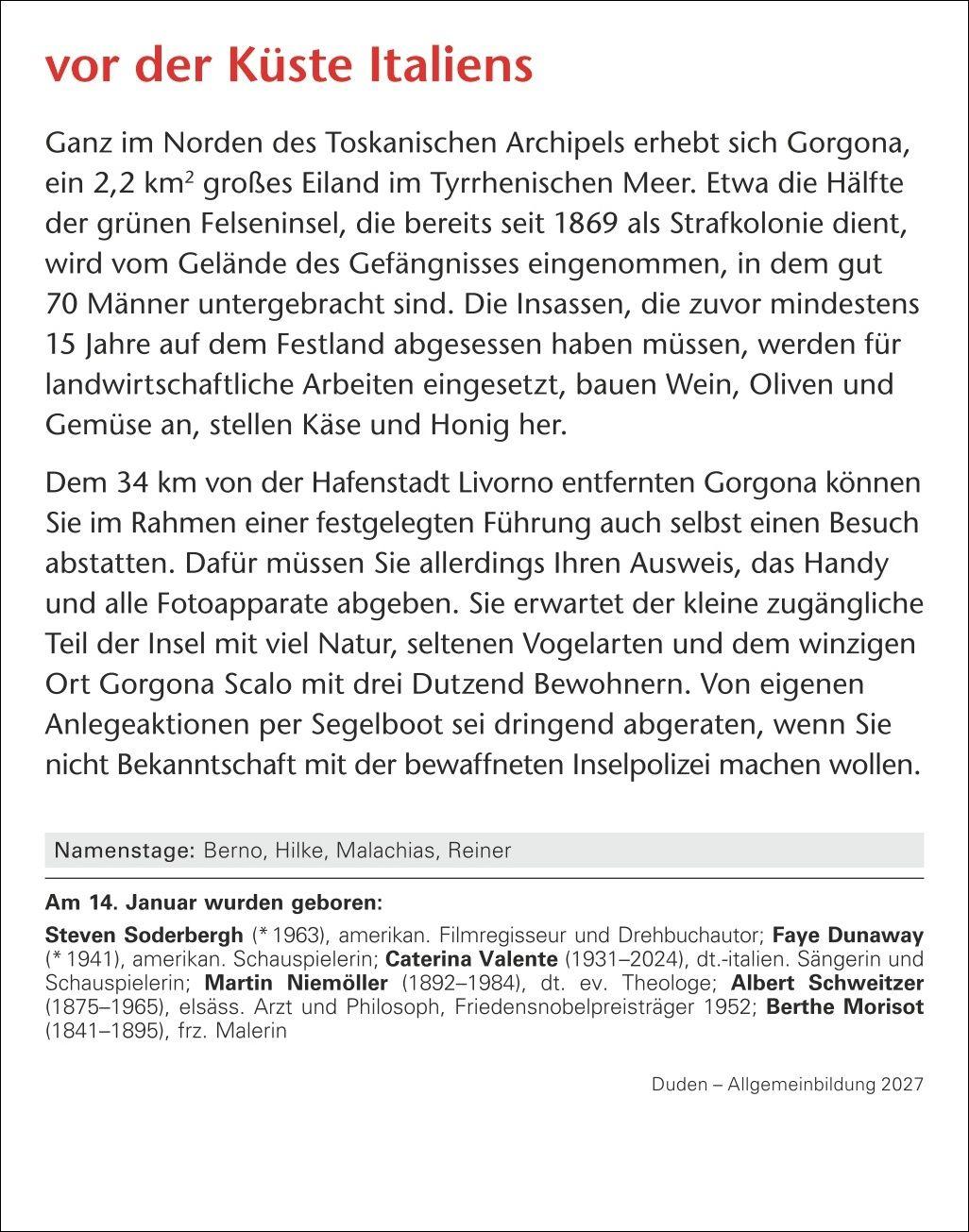 Beispielinhalt (Bild) Duden Allgemeinbildung Tagesabreißkalender 2027 - Wissen und Quizzen