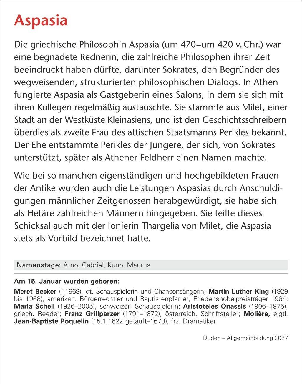 Beispielinhalt (Bild) Duden Allgemeinbildung Tagesabreißkalender 2027 - Wissen und Quizzen