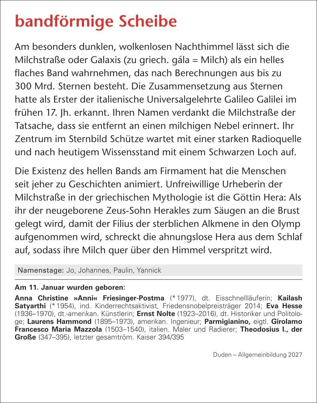 Beispielinhalt (Bild) Duden Allgemeinbildung Tagesabreißkalender 2027 - Wissen und Quizzen