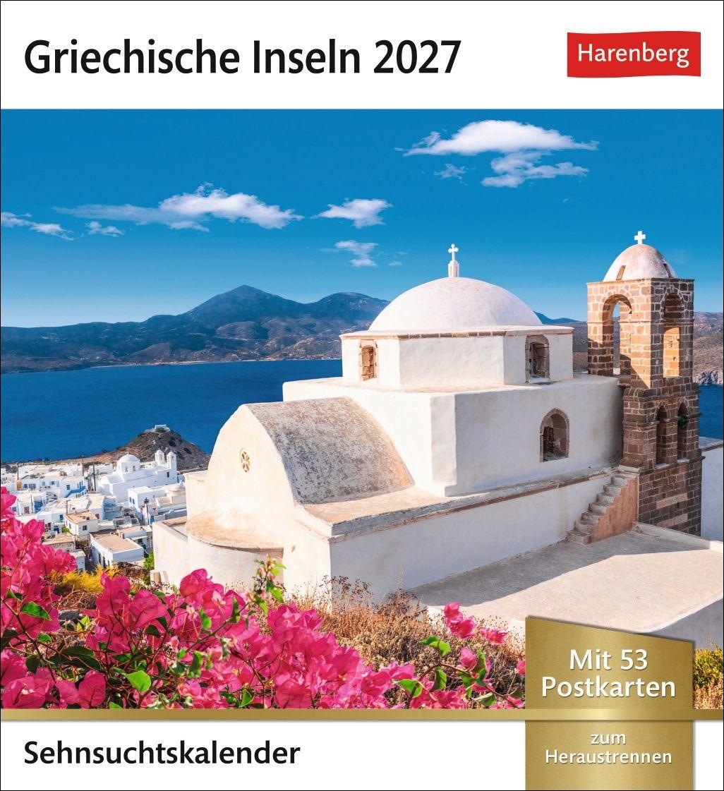 Vorderes Coverbild Griechische Inseln Sehnsuchtskalender 2027 - Wochenkalender mit 53 Postkarten
