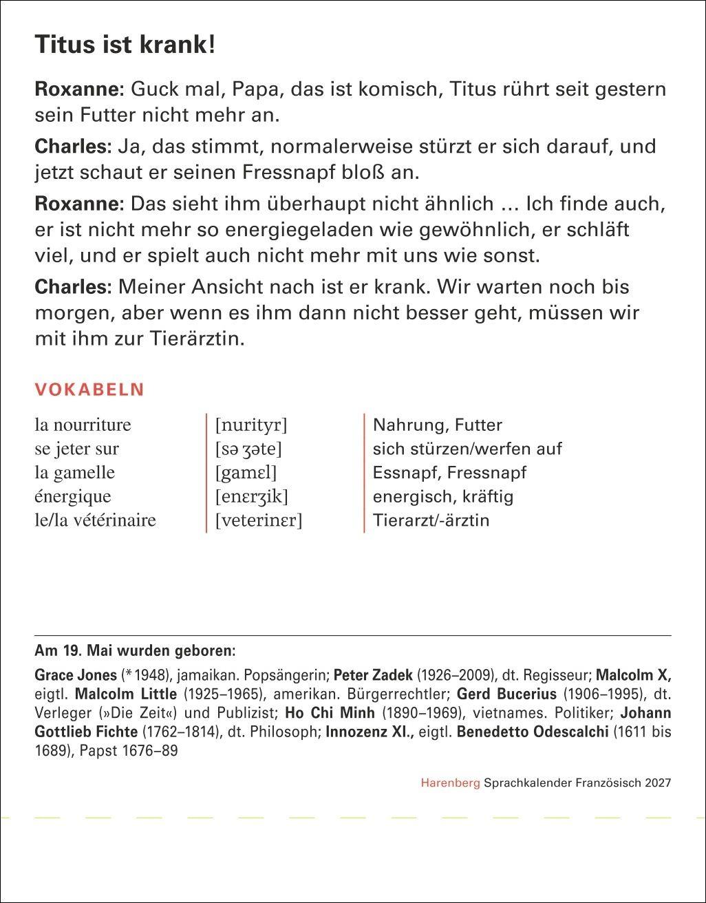 Beispielinhalt (Bild) Französisch Sprachkalender 2027 - Französisch lernen leicht gemacht - Tagesabreißkalender