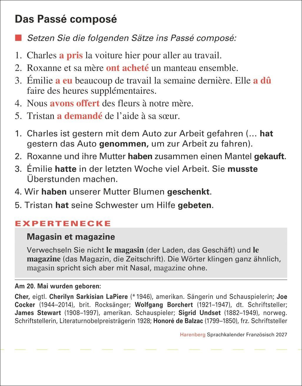 Beispielinhalt (Bild) Französisch Sprachkalender 2027 - Französisch lernen leicht gemacht - Tagesabreißkalender