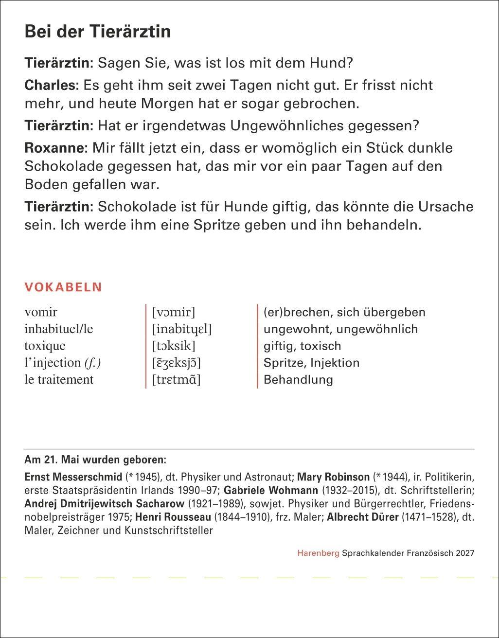 Beispielinhalt (Bild) Französisch Sprachkalender 2027 - Französisch lernen leicht gemacht - Tagesabreißkalender