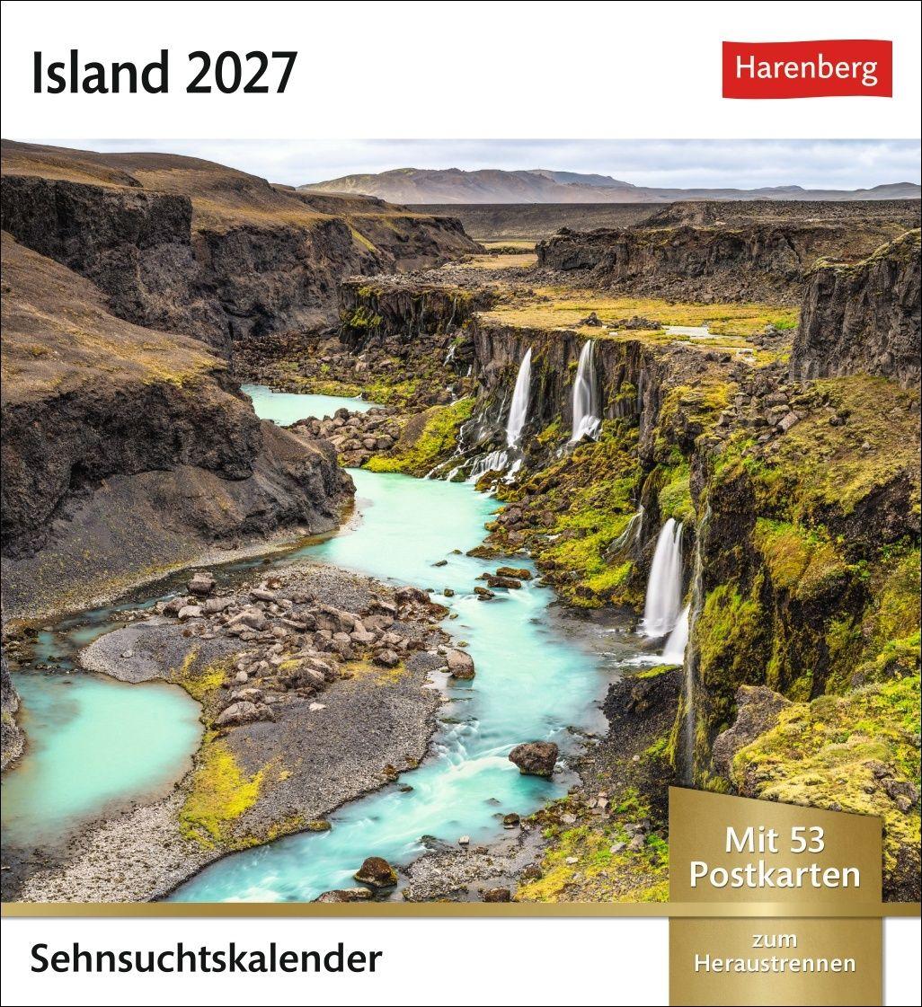 Vorderes Coverbild Island Sehnsuchtskalender 2027 - Wochenkalender mit 53 Postkarten