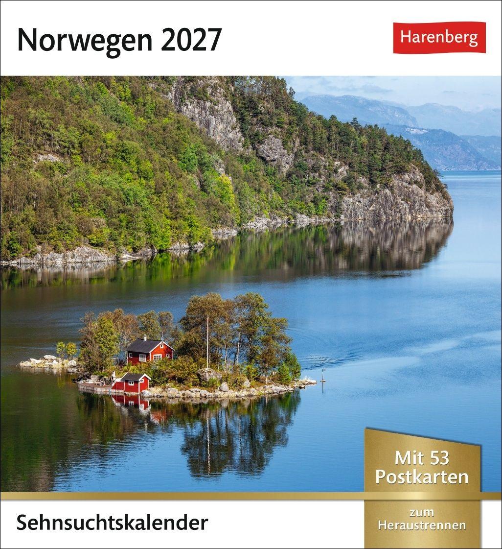 Vorderes Coverbild Norwegen Sehnsuchtskalender 2027 - Wochenkalender mit 53 Postkarten