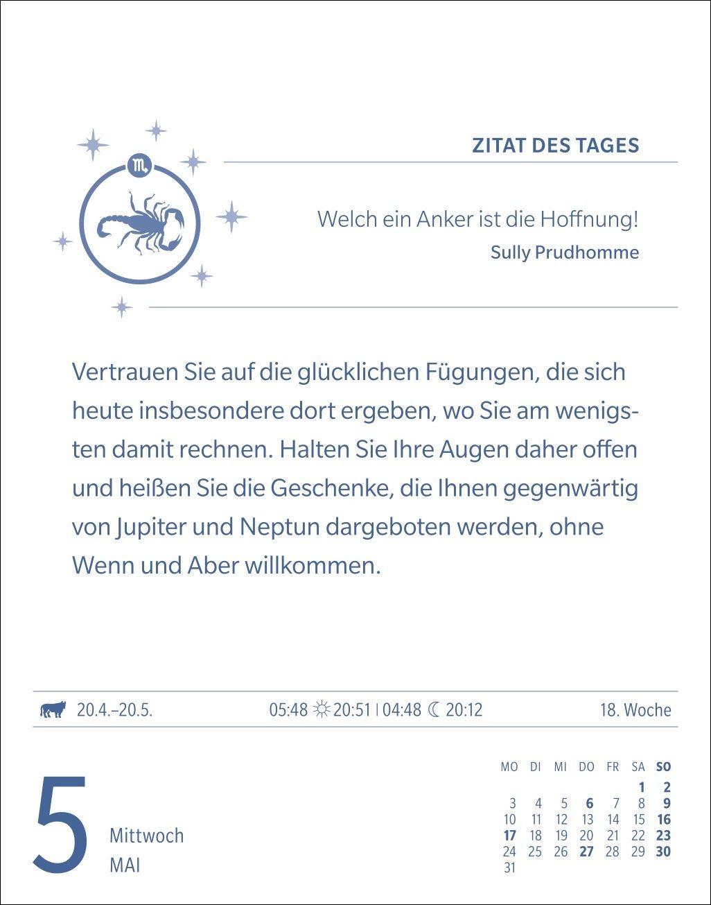 Beispielinhalt (Bild) Skorpion Sternzeichenkalender 2027 - Tagesabreißkalender - Ihr Horoskop für jeden Tag