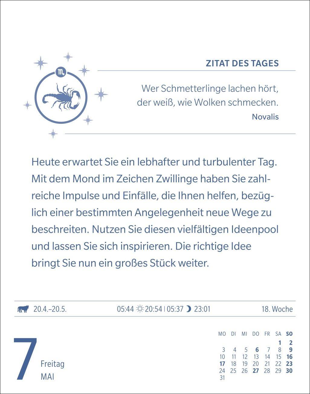 Beispielinhalt (Bild) Skorpion Sternzeichenkalender 2027 - Tagesabreißkalender - Ihr Horoskop für jeden Tag
