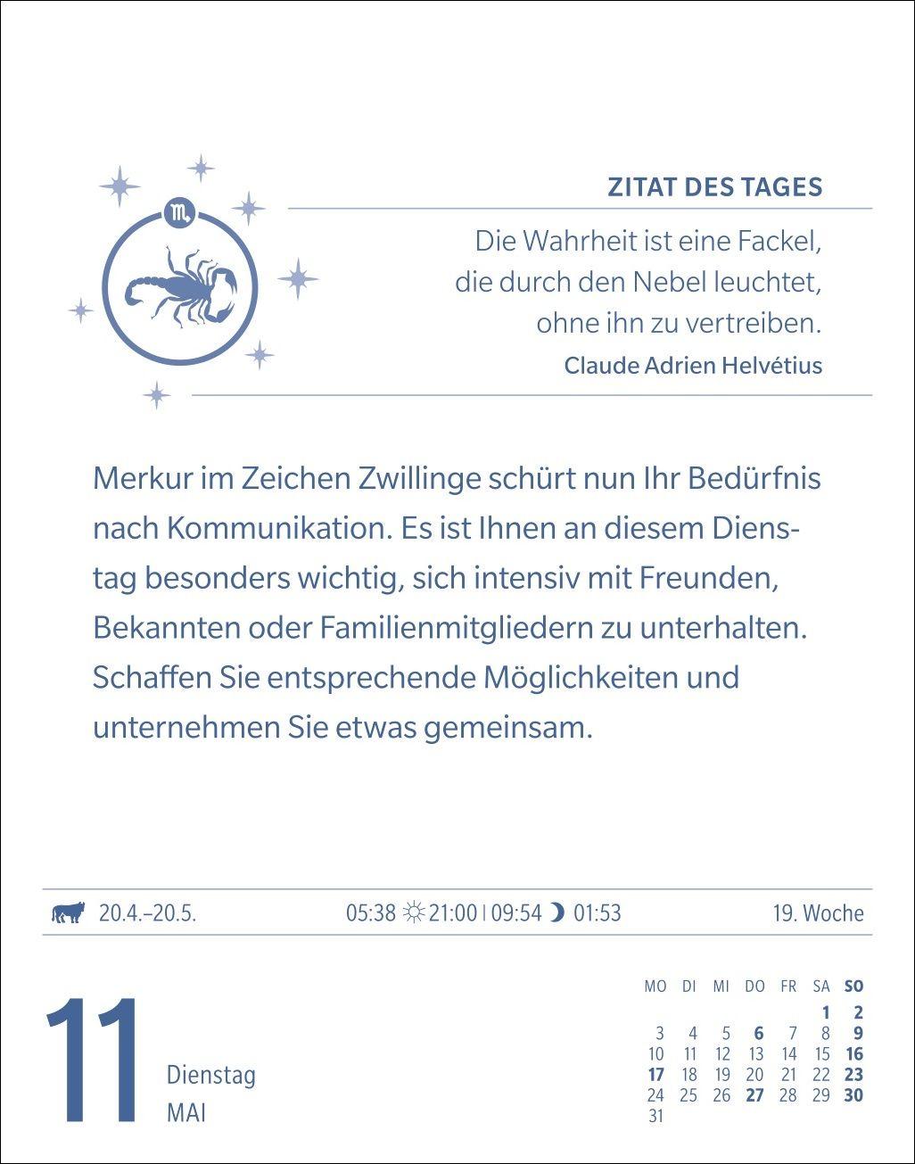 Beispielinhalt (Bild) Skorpion Sternzeichenkalender 2027 - Tagesabreißkalender - Ihr Horoskop für jeden Tag