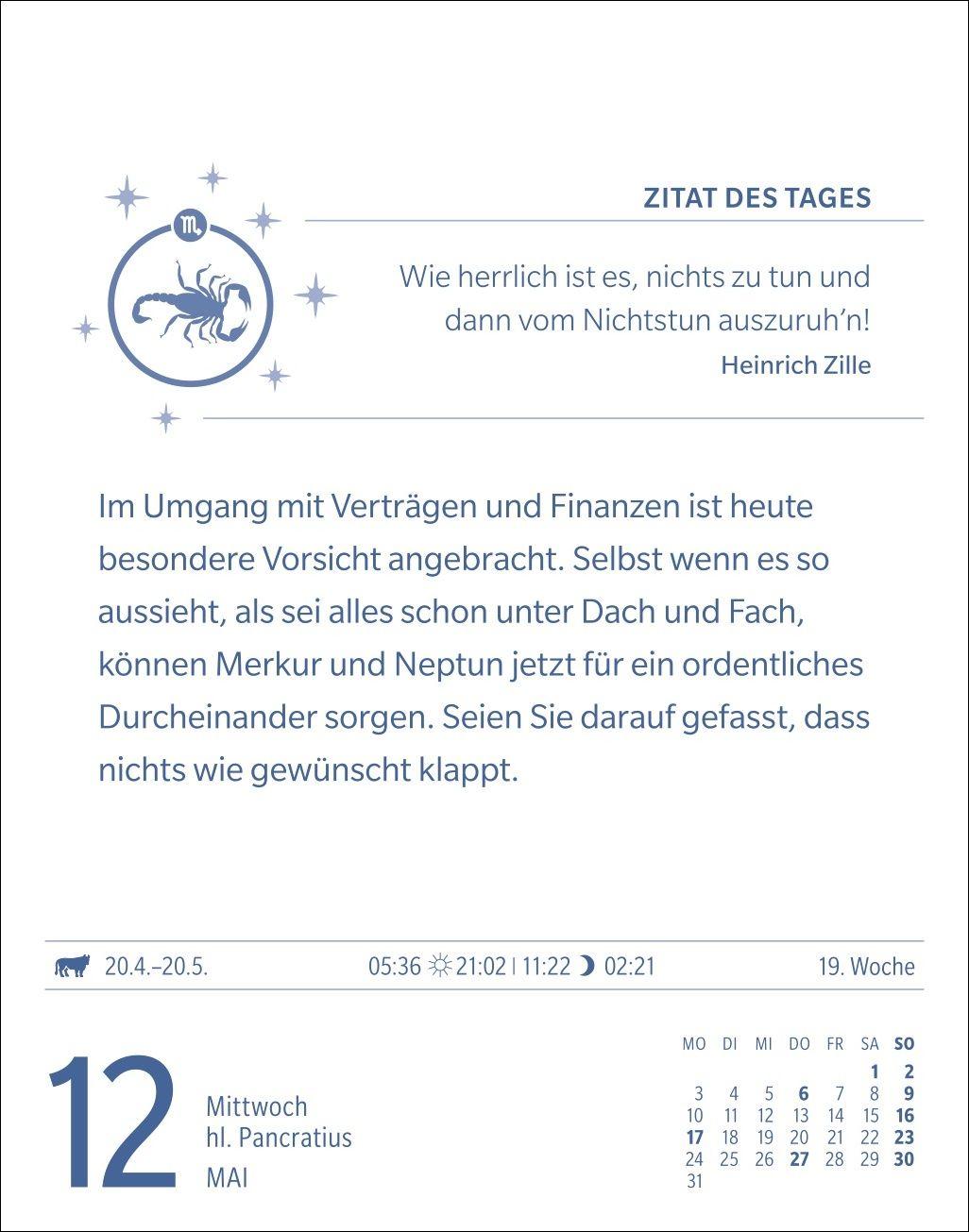 Beispielinhalt (Bild) Skorpion Sternzeichenkalender 2027 - Tagesabreißkalender - Ihr Horoskop für jeden Tag