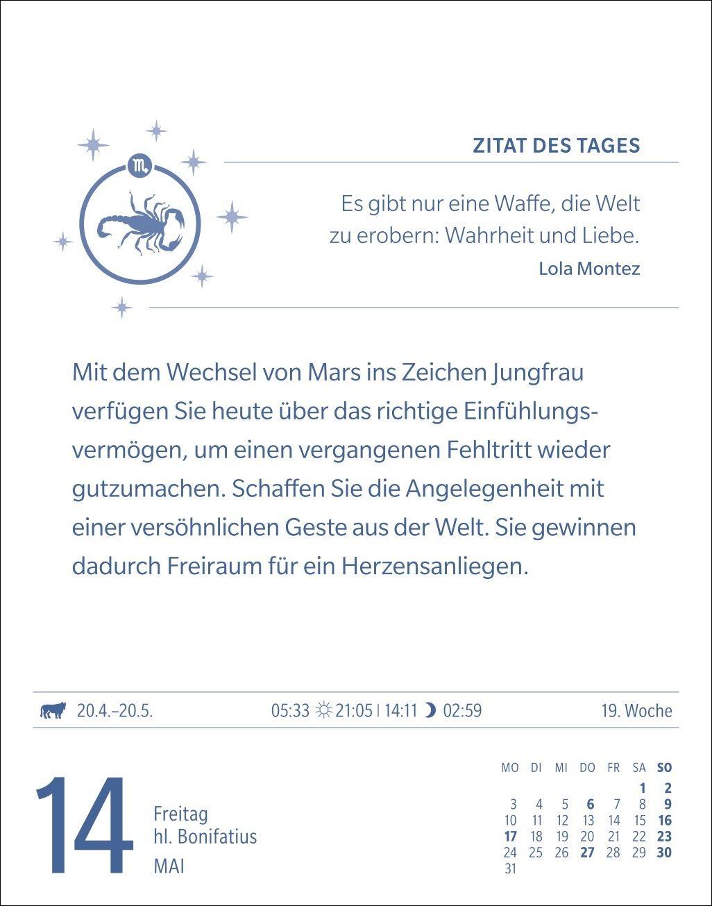 Beispielinhalt (Bild) Skorpion Sternzeichenkalender 2027 - Tagesabreißkalender - Ihr Horoskop für jeden Tag