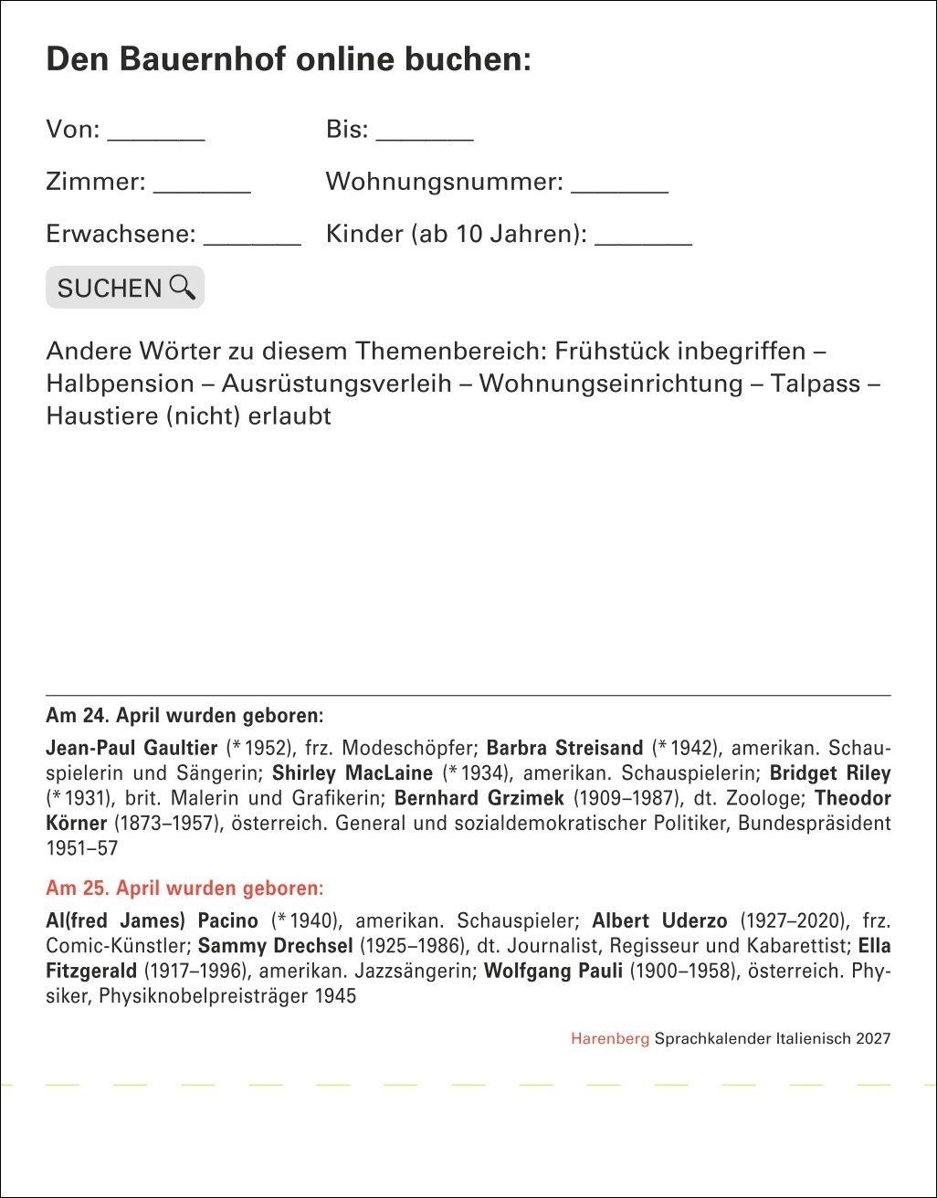 Beispielinhalt (Bild) Italienisch Sprachkalender 2027 - Italienisch lernen leicht gemacht - Tagesabreißkalender