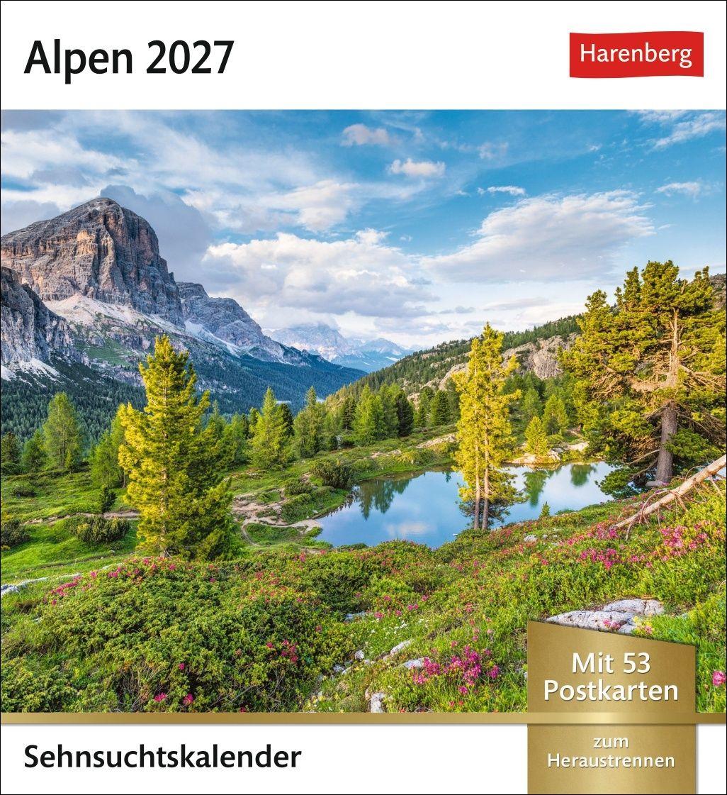 Vorderes Coverbild Alpen Sehnsuchtskalender 2027 - Wochenkalender mit 53 Postkarten