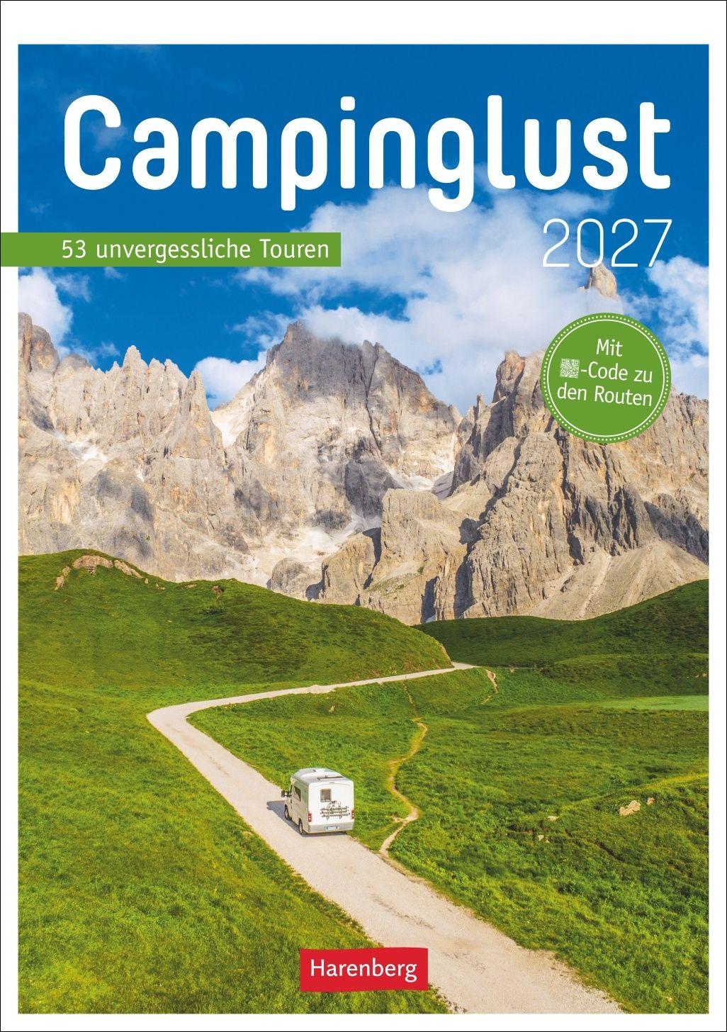 Vorderes Coverbild Campinglust Wochen-Kulturkalender 2027 - 53 unvergessliche Touren