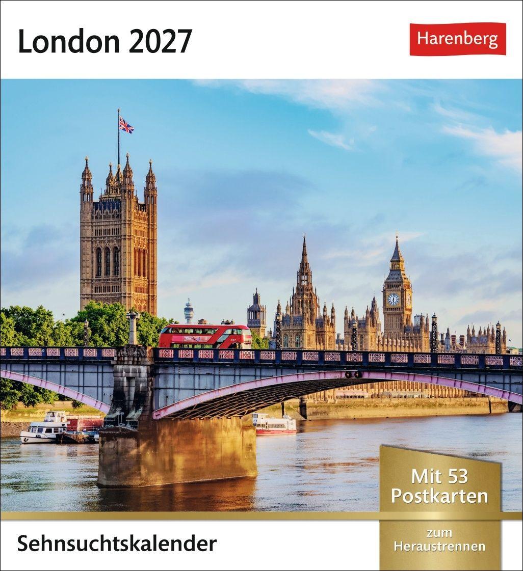 Vorderes Coverbild London Sehnsuchtskalender 2027 - Wochenkalender mit 53 Postkarten
